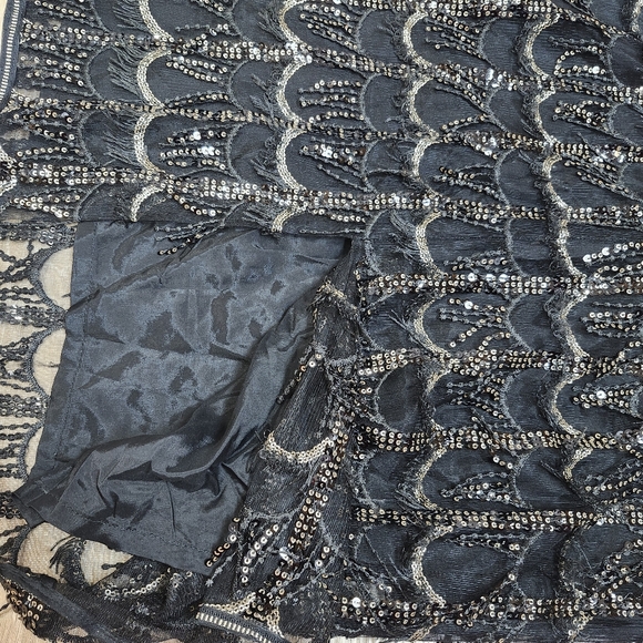 Talbot Runhof Size 10 Sequined Fringe Fit & Flare Illusion Black/Gold Dress - Picture 7 of 12